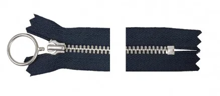 YKK Glidelås Aluminium Fast med ring 35cm 4mm Marineblå