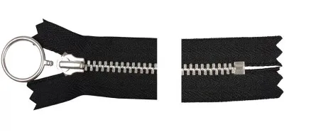 YKK Glidelås Aluminium Fast med Ring 25cm 4mm Svart